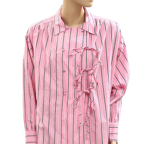 Damson Madder Carmy Striped Double-Breasted Ties Shirt Tunic Top M-10 NWT 286042 - Picture 6 of 9